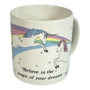 Russ Berrie Unicorn Believe in the Magic of Your Dreams Coffee Mug 80s Vintage